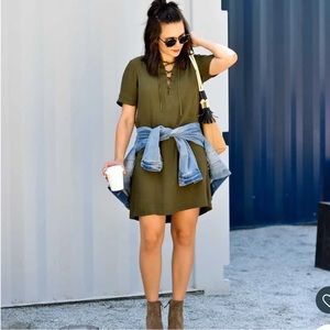 Madewell | Novella Lace up Dress in Kale | T- shirt dress 100% Viscose | Small